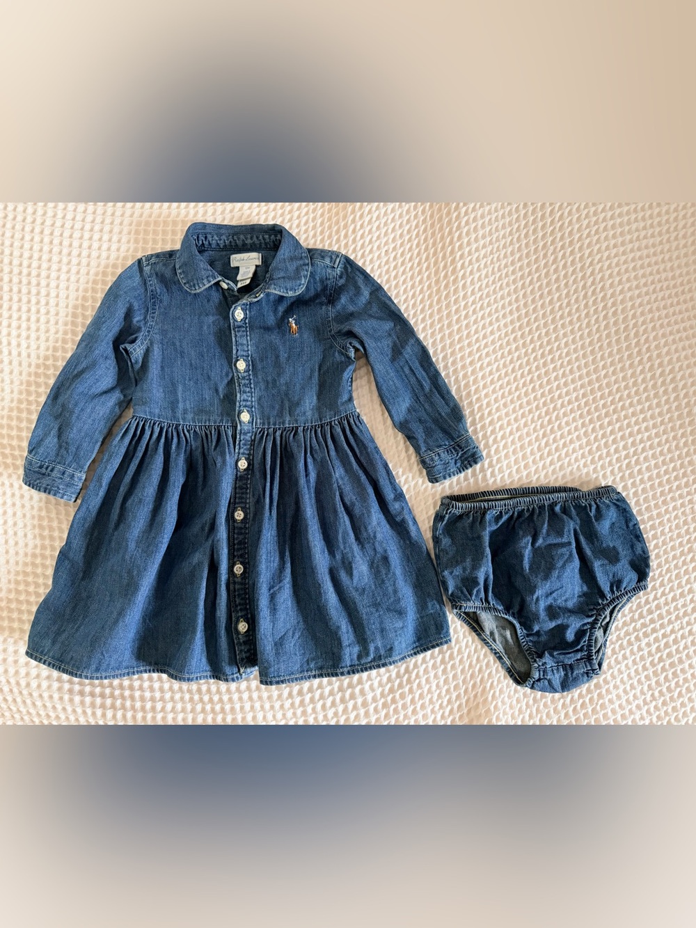 Ralph Lauren Blue Denim Button-Front Dress with Bloomers